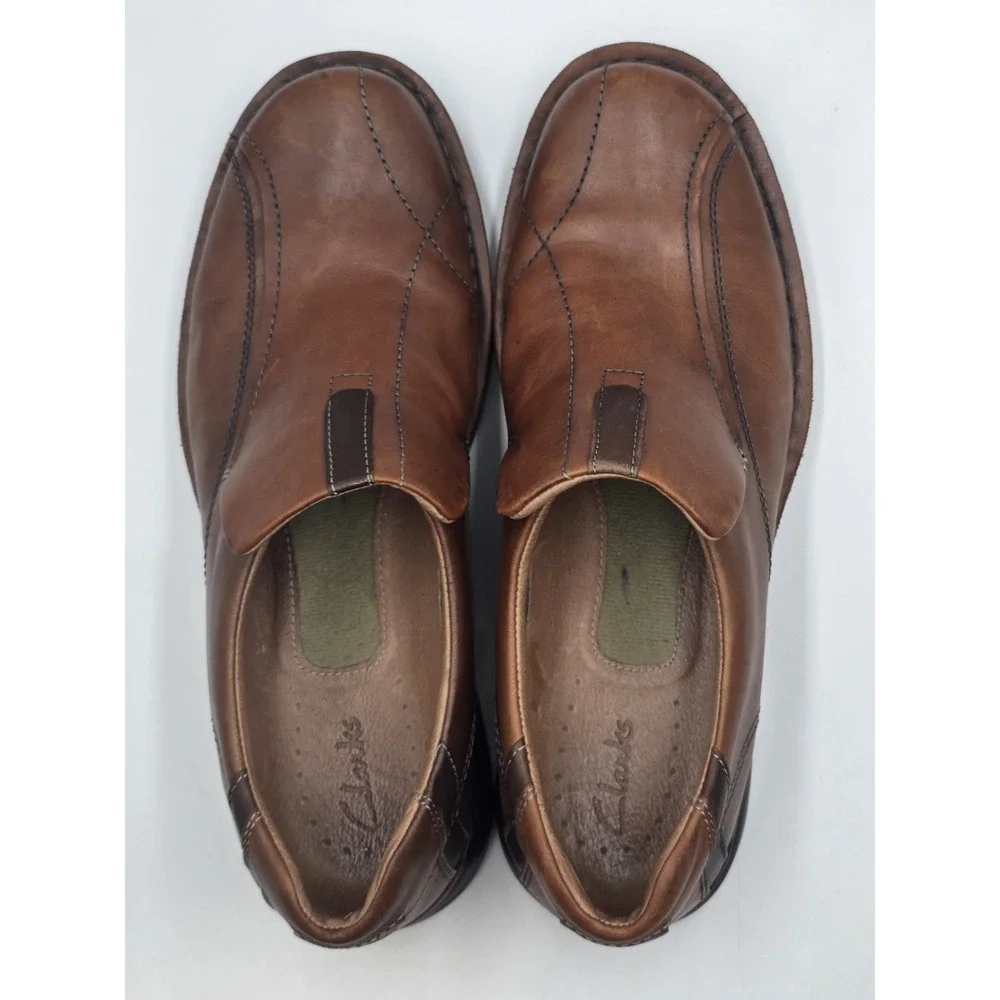 Clarks Escalade 70846 Mens 12M Brown Leather Slip On Loafers Comfort Dress Shoes